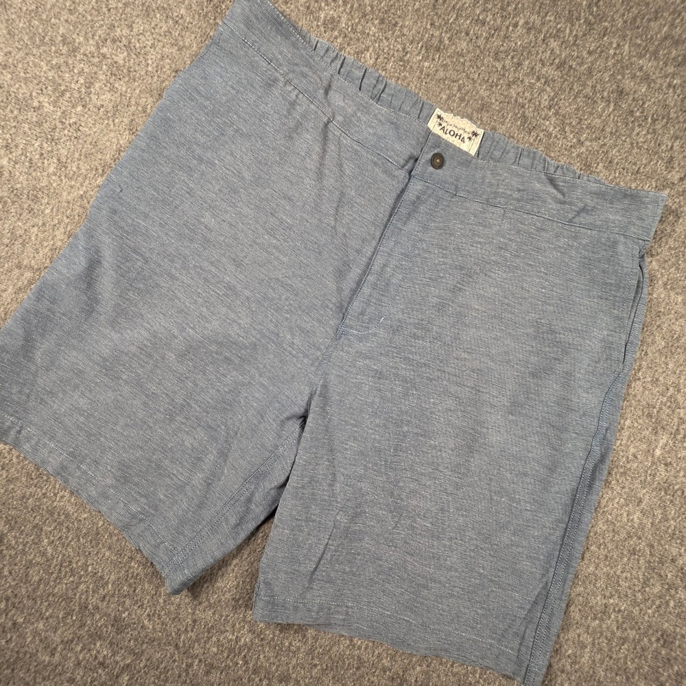 Reyn Spooner Aloha Shorts Mens 38 Blue Heathered Stretch Hybrid Flat Front 8"